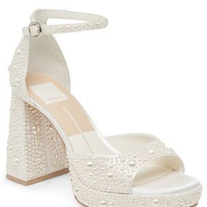 Dolce Via Pandro Pearl Satin Ankle Strap Platform Sandals
